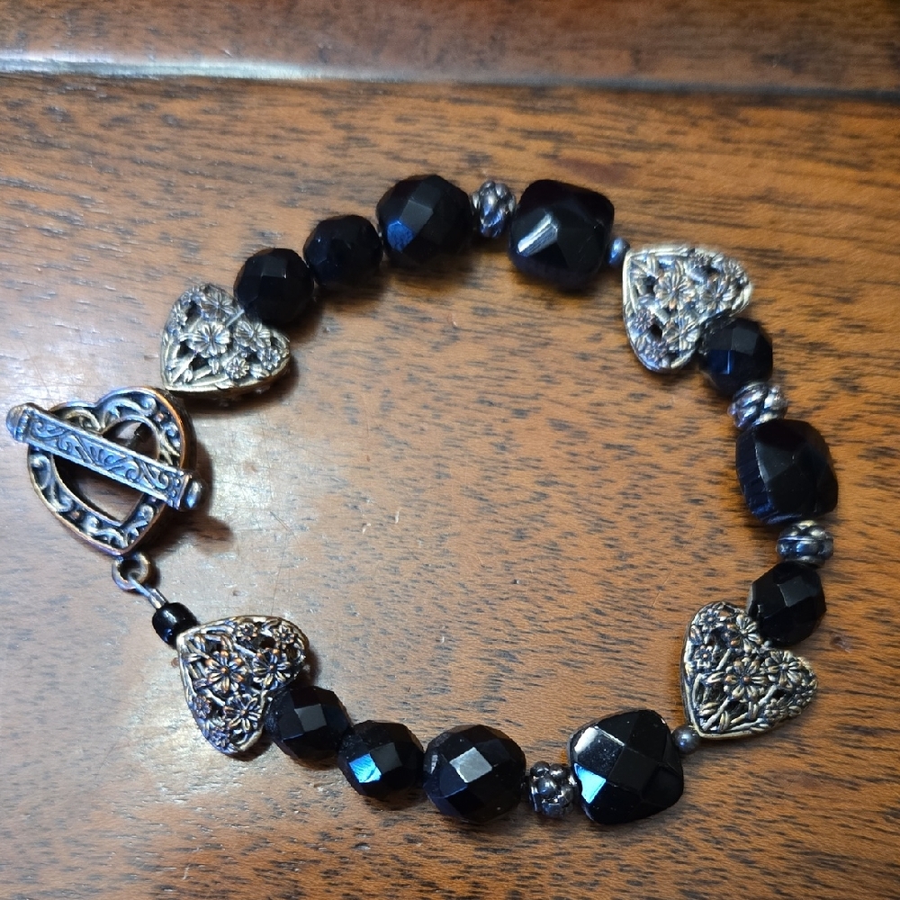 Artisan Black and Silver Heart Bracelet